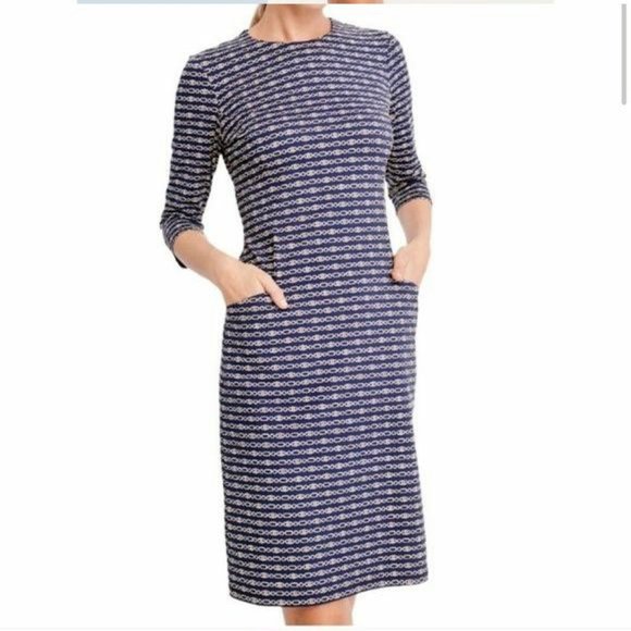 J Mclaughlin Size Medium Dress Black White Print Catalina Pockets Bodycon Casual - Picture 2 of 13